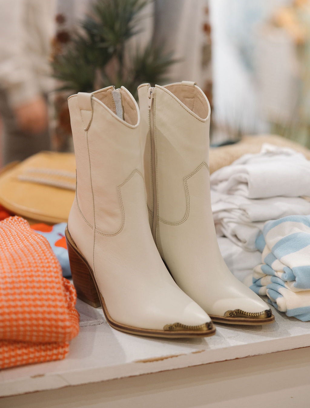 Coachella Western Cowboy Boots Ivory Leather
